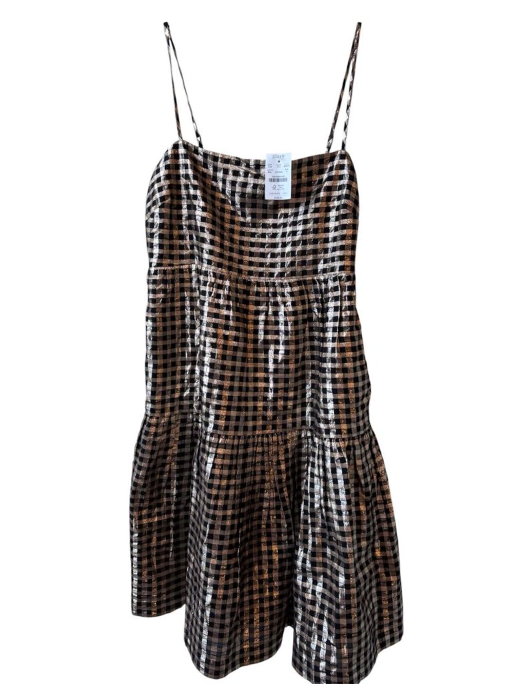NWT Size 8 J.Crew Metallic Gold & Black Gingham Plaid Dress Pockets Lined